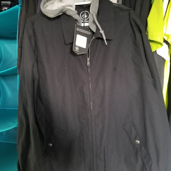 Volcom jacket black with grey fleece hood - Picture 2 of 3